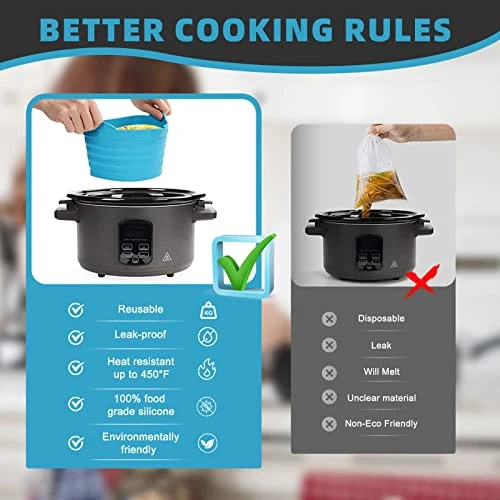 Slow Cooker Divider. Silicone Pot Liner For 6-8QT POTS Reusable Leakproof BPA Free Dishwasher Washable Blue + Gray. 5 Slow Cooker Divider. Silicone Pot Liner For 6-8QT POTS Reusable Leakproof BPA Free Dishwasher Washable Blue + Gray. - Image 3
