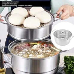 Food Steaming Pot, Food Grade 304 Stainless Steel Multipurpose Steam Pot High Efficiency With Glass Lid For Gas Stove For Home For Electric Furnace(Double Layers) -KitchenAid Shop 51aYMpbDleL