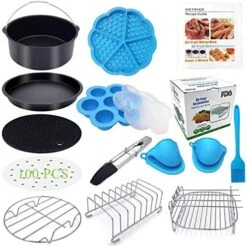 8 Inch XL Air Fryer Accessories 12 Pcs With Recipe Cookbook Compatible With Ninja Foodi 5&6.5&8qt (OP101,OP301,OP302,OP401,FD401) And Growise Cosori Ninja And Philips Fit All 5.3QT - 5.8QT -KitchenAid Shop 51aZISHLWcL. AC