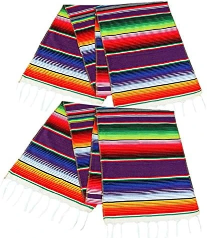 2 Pack Mexican Serape Table Runners 14 X 84 Inch For Mexican Party Wedding Decorations Outdoor Picnics Dining Table, Fringe Cotton Handwoven Table Runner 9 2 Pack Mexican Serape Table Runners 14 X 84 Inch For Mexican Party Wedding Decorations Outdoor Picnics Dining Table, Fringe Cotton Handwoven Table Runner - Image 7