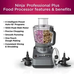 Ninja BN601 Professional Plus Food Processor, 1000 Peak Watts, 4 Functions For Chopping, Slicing, Purees & Dough With 9-Cup Processor Bowl, 3 Blades, Food Chute & Pusher, Silver -KitchenAid Shop 51asumS8KUL