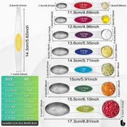 Magnetic Measuring Spoons Set Stainless Steel, Dual Sided For Liquid Dry Food, Measuring Cups Spoons Set Fits In Spice Jar, Kitchen Gadgets, Cooking Utensils Set, Including Leveler, 8Color -KitchenAid Shop 51b21ImVMhL