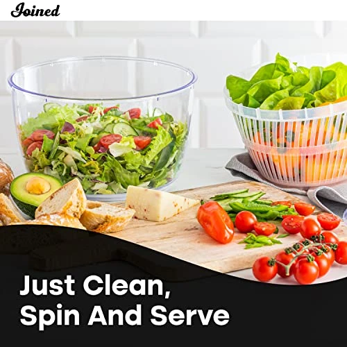 Joined Salad Spinner With Drain, Bowl, And Colander - Quick And Easy Multi-Use Lettuce Spinner, Vegetable Dryer, Fruit Washer, Pasta And Fries Spinner - 3.7 Qt 5 Joined Salad Spinner With Drain, Bowl, And Colander - Quick And Easy Multi-Use Lettuce Spinner, Vegetable Dryer, Fruit Washer, Pasta And Fries Spinner - 3.7 Qt - Image 3