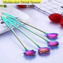 9 Pcs Flower Spoon Coffee Teaspoon Set, ESRISE Stainless Steel Tea Spoon Dessert Spoon, Cute Demitasse Scoop For Stirring Drink Mixing Milkshake Jam (Multi) -KitchenAid Shop 51b9XWQlYLL
