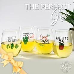 Succulent Plant Cactus Wine Gifts For Women- Set Of 4 Funny Wine Glasses 15oz - Plant Lover Gift Mug - What The Fucculent- Crazy Plant Lady Glass Tumbler - Stemless Glasses Housewarming Gift -KitchenAid Shop 51bAh8pVwbL