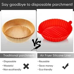 2 Pcs Air Fryer Silicone Pot Air Fryer Oven Accessories Air Fryer Liners Basket Replacement For Flammable Parchment Liner Paper No Need To Clean The Air Fryer For 3 To 5 Qt (Handle Style, Black, Red) -KitchenAid Shop 51bBgUWU59L