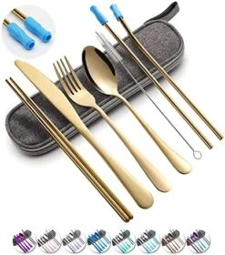 Travel Utensils Set With Case Reusable Portable Cutlery Set Stainless Steel 8pcs Including Dinner Knife Fork Spoon Chopsticks Straws(Black) -KitchenAid Shop 51bCdddNMvL. AC