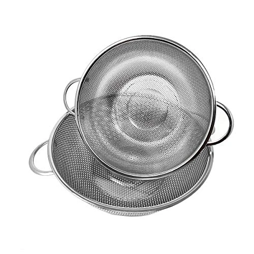 Colander Set Of 2, Heavy Duty Stainless Steel Micro-Perforated Strainer Mesh Colander With Handle For Draining Rinsing Washing Pasta Vegetables Fruits, Dishwasher Safe -3/5 Quart 6 Colander Set Of 2, Heavy Duty Stainless Steel Micro-Perforated Strainer Mesh Colander With Handle For Draining Rinsing Washing Pasta Vegetables Fruits, Dishwasher Safe -3/5 Quart - Image 4