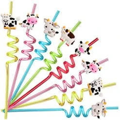 25 Cow Party Favors Drinking Straws Goodie Gifts For Boys Girls Holy Cow Im One Birthday Party Supplies With 2 PCS Cleaning Brushes