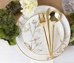 Novelty Modern Flatware, Cutlery, Disposable Plastic Dinner Forks Luxury Gold 64 Count