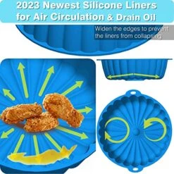 Reusable Air Fryer Silicone Liners Cake Molds 8.5 Inch 2 Pack, Silicone Baking Tray For 5.8QT+ Air Fryer Microwave Toaster Oven, Healthy Durable (Sky Blue+Indigo) -KitchenAid Shop 51bbpioVzFL