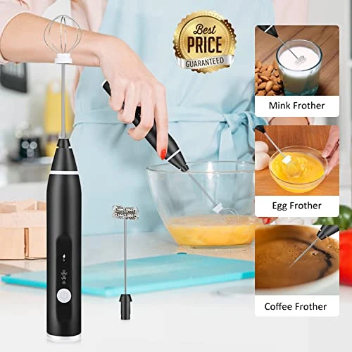 Electric Milk Frother USB Rechargeable 3 Speed Handheld Milk Shaker Maker Frother 2 Stainless Whisks Cappuccino, Bulletproof Coffee, Egg Mix, Keto Diet, Matcha, Hot Chocolate (Black) (101) 6 Electric Milk Frother USB Rechargeable 3 Speed Handheld Milk Shaker Maker Frother 2 Stainless Whisks Cappuccino, Bulletproof Coffee, Egg Mix, Keto Diet, Matcha, Hot Chocolate (Black) (101) - Image 4