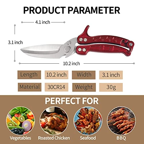 Kitchen Scissors Heavy Duty,Shears All Purpose Dishwasher Safe,Stainless Steel Multi-function Poultry Shears,Sharp Cooking Scissors For Chicken,Fish,Raptor,Meat,Turkey,Seafood,Crab,Bone (Burgundy) 4 Kitchen Scissors Heavy Duty,Shears All Purpose Dishwasher Safe,Stainless Steel Multi-function Poultry Shears,Sharp Cooking Scissors For Chicken,Fish,Raptor,Meat,Turkey,Seafood,Crab,Bone (Burgundy) - Image 2