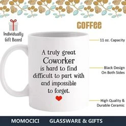 Coworker Gifts 11 OZ Coffee Mug.A Truly Great Coworker Is Hard To Find And Impossible To Forget.Appreciation,Going Away,Farewell, Leaving Cup For Coworker Colleague Boss(White) -KitchenAid Shop 51bkePlPiOS