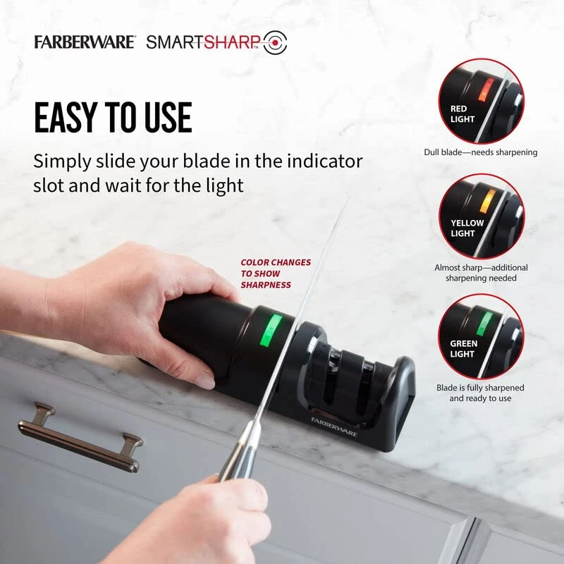 Two-Stage SmartSharp Knife Sharpener, Easy-to-Use Nonslip Sharpener With Color Changing LED Light Indicator, Knife Sharpening System To Polish, Sharpen And Repair Kitchen Knives, Black 5 Two-Stage SmartSharp Knife Sharpener, Easy-to-Use Nonslip Sharpener With Color Changing LED Light Indicator, Knife Sharpening System To Polish, Sharpen And Repair Kitchen Knives, Black - Image 3