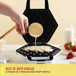 Bella 17175 Bubble Maker W Cone Rack, Rapid Quickly Make Fluffy 9” Authentic Hong Kong Breakfast Or Dessert Waffles, Healthy-Eco Non Stick Coating, Easy To Clean Iron, Included, White -KitchenAid Shop 51bpeF2NraL