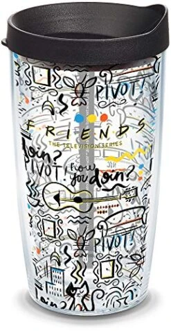 Tervis Made In USA Double Walled Friends - Pattern Insulated Tumbler Cup Keeps Drinks Cold & Hot, 16oz, Classic