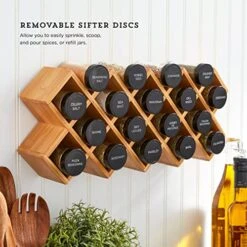 Kamenstein 18 Jar Criss-Cross 2-in-1 Spice Organizer For Countertop Or Wall With Spices Included, FREE Spice Refills For 5 Years, Bamboo With Black Caps -KitchenAid Shop 51cG3gS8XML