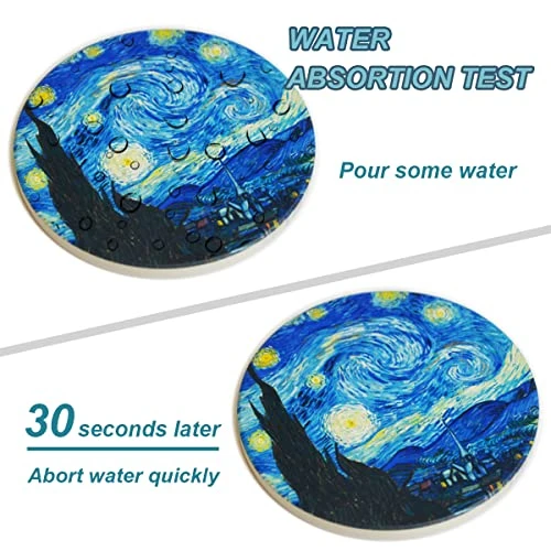 Coasters For Drinks Ceramic Van Gogh Art Coasters Set - Use 6 Famous Van Gogh Paintings, Unique Housewarming Gifts For New Home Decorative By WOWDING 4 Coasters For Drinks Ceramic Van Gogh Art Coasters Set - Use 6 Famous Van Gogh Paintings, Unique Housewarming Gifts For New Home Decorative By WOWDING - Image 2