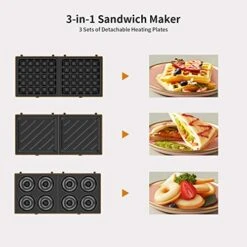 Iven Mini Waffle Maker, 3-in-1 Waffle Maker With Removable Non-Stick Plates, Compact Design, Easy To Clean, Perfect For Individuals, On The Go Breakfast, Lunch, Snack, Pink -KitchenAid Shop 51cZdNVJgFL