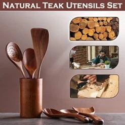 Wooden Spoons For Cooking, 6 Pcs Wooden Utensils For Cooking, Natural Teak Wood Non-Stick Cooking Spoons, Comfort Grip Wood Utensils Set For Kitchen -KitchenAid Shop 51ccRgb04CL