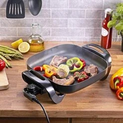 Aynel 12 X 12 Inch Nonstick Ceramic Electric Skillet With Glass Lid, Aluminum Body, 1400-Watts, Adjustable Temperature Controller Goes Up To 460 Degrees For Fry, Bake, Steam Or Simmer, Easy To Clean -KitchenAid Shop 51cpOYaCFDL