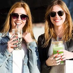 4Pack Glass Tumbler Cups With Bamboo Lids And Straws,22oz Iced Coffee Cups-Reusable Mason Jar Drinking Glasses For Bubble Tea, Beer, Smoothie -KitchenAid Shop 51cwHIwrbbL