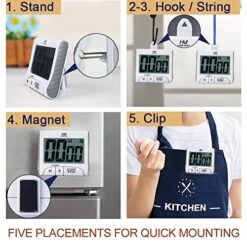 3" Large Display Kitchen Timer - Digital Timer Magnetic Back Loud Alarm On A Rope- White Cooking Timers For Kitchen Teachers Students Games Kids Meetings - Sports Timer For Workouts Exercise -KitchenAid Shop 51dJ25FYQhL