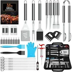 35PCS Grill Accessories BBQ Tools Set, Stainless Steel Grilling Kit With Thermometer, Fork, Tongs And Spatula, Meat Injector, Grill Mat - Gifts For Dad Durable, Stainless Steel Grill Tools -KitchenAid Shop 51dV5PMnS. AC