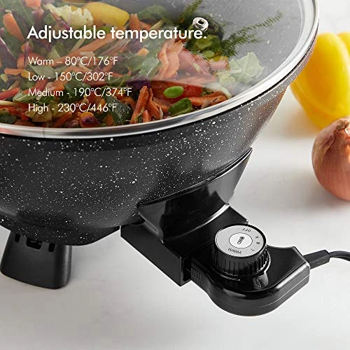 7.4Qt Electric Wok With Lid – Adjustable Temperature Control – Cool Touch Handles – Non-Stick, Easy Clean Frying Pan - 14 Inch 5 7.4Qt Electric Wok With Lid – Adjustable Temperature Control – Cool Touch Handles – Non-Stick, Easy Clean Frying Pan - 14 Inch - Image 3