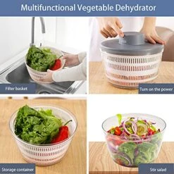 AHOSOUTLY Electric Salad Spinner,Automatic Salad Rotator,Rechargeable Lettuce Spinner,Quick Drying Vegetable Fruit Lettuce Dryer Spinner,4.2QT,with BPA Free Bowl(Grey) -KitchenAid Shop 51dkFBqKXHL