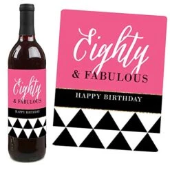 Chic 80th Birthday - Pink, Black And Gold - Birthday Gift For Women - Wine Bottle Label Stickers - Set Of 4 -KitchenAid Shop 51dlNRKntoL