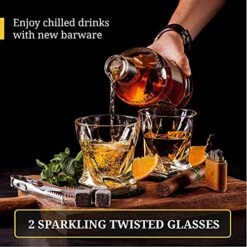 Hiskey Glass Set Of 2 - Bourbon Whiskey Stones Gift Set For Men - Includes Crystal Whisky Rocks Glasses, Chilling Stones, Slate Coasters - Scotch Glasses In Wooden Box - Wisky Burbon Retirement Gifts -KitchenAid Shop 51dqIIZxodL