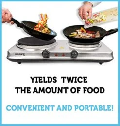 Double-Burner, 1700W Hot Plate, Stainless Countertop Burner, Silver Portable Electric Cooktop, Stainless Steel, CEB2186ST