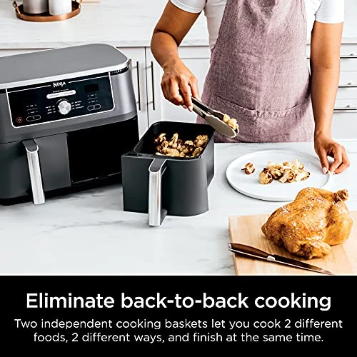 Ninja DZ401 Foodi 10 Quart 6-in-1 DualZone XL 2-Basket Air Fryer With 2 Independent Frying Baskets, Match Cook & Smart Finish To Roast, Broil, Dehydrate & More For Quick, Easy Family-Sized Meals, Grey 4 Ninja DZ401 Foodi 10 Quart 6-in-1 DualZone XL 2-Basket Air Fryer With 2 Independent Frying Baskets, Match Cook & Smart Finish To Roast, Broil, Dehydrate & More For Quick, Easy Family-Sized Meals, Grey - Image 2
