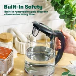 Bella Electric Kettle And Water Boiler, 1.7L - Cordless Clear Glass LED Color Changing Portable Tea Pot With Auto Shut Off & Boil Dry Protection, Black -KitchenAid Shop 51e1io2LTsL