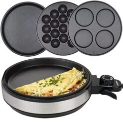 Multi Baker Deluxe- Electric Appliance With Temperature Control, 3 Interchangeable Skillets For Grilling, Baking Or Dessert Making- Grilled Cheese, Omelets, Personal Pizza, Takoyaki, Sandwiches, Cake Pops & More, Great Gift