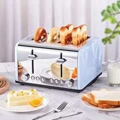 Toaster 4 Slice, REDMOND Stainless Steel 4 Slice Toaster Wide Slots With Bagel Defrost Cancel Function, 6 Bread Shade Settings, 1650W, Mirror Stainless Steel Blue -KitchenAid Shop 51eDEA2mp9L