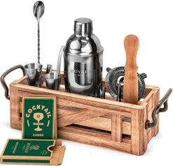Ixology Bartender Kit With Wooden Stand - Great Housewarming Gift -12 Piece Bar Tools Set With Cocktail Kit Cards - Premium Bartending Kit For A Fun Bar Set - Stainless Steel Cocktail Shaker Set -KitchenAid Shop 51eHuGxCkvL. AC