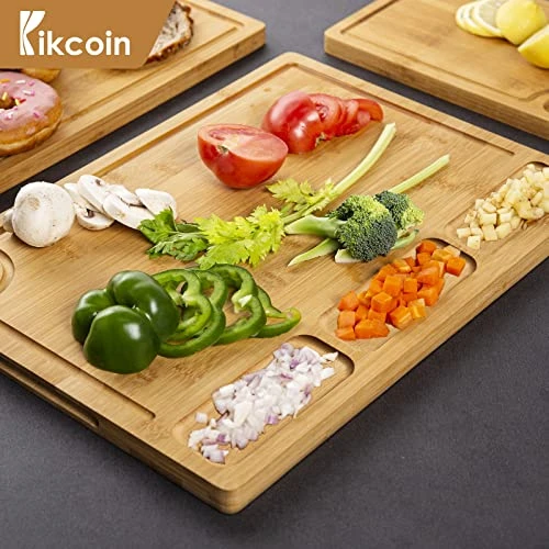 Bamboo Cutting Boards For Kitchen, (Set Of 3) Kitchen Chopping Board With 3 Built-In Compartments And Juice Groove Heavy Duty Serving Tray Wood Butcher Block And Wooden Carving Board With Hole 5 Bamboo Cutting Boards For Kitchen, (Set Of 3) Kitchen Chopping Board With 3 Built-In Compartments And Juice Groove Heavy Duty Serving Tray Wood Butcher Block And Wooden Carving Board With Hole - Image 3