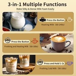 Milk Frother, Electric 3-in-1 Milk Steamer, 8.1oz/240ml Electric Hot&Cold Foam Maker, Milk Frother With 2 Whisks For Frothing And Heating, Milk Warmer For Coffee, Hot Chocolate, 500W, Black -KitchenAid Shop 51eJcHRpWAL