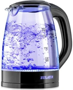 1.7L Glass Electric Kettle With Blue LED Light - Borosilicate Glass Hot Water Kettle Electric - Electric Glass Kettle Water Boiler With Auto Shut-Off And Boil-Dry Protection