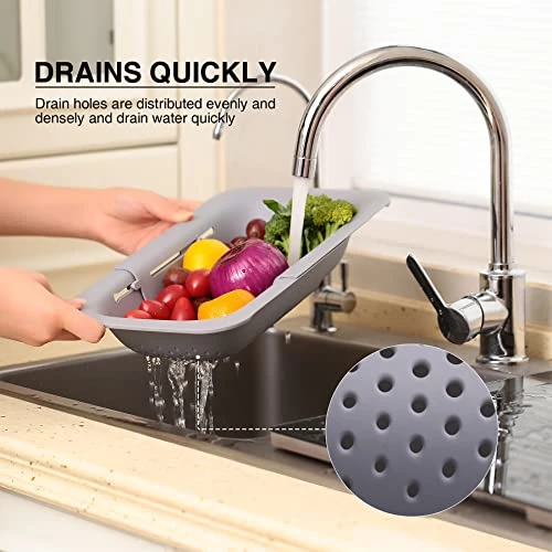 Collapsible Colander Over The Sink Drain Strainer Basket, Expandable Fruits And Vegetables Wash Kitchen Sink Strainer, Muzpz Multifunctional Retractable Plastic Kitchen Sink Strainer Basket(Grey) 4 Collapsible Colander Over The Sink Drain Strainer Basket, Expandable Fruits And Vegetables Wash Kitchen Sink Strainer, Muzpz Multifunctional Retractable Plastic Kitchen Sink Strainer Basket(Grey) - Image 2