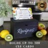 Aking & Beyond Recipe Box, Recipe Card Holder Box With 100 4x6 Inch Recipe Cards, 9 Dividers, 1 Conversion & 1 Substitution Card, Vintage Style Solid Pinewood Recipe Organizer (7x5.3x4, Black)
