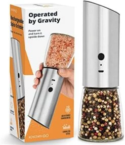 Rechargeable Electric Pepper Grinder, Automatic Gravity Salt Mill With Adjustable Coarseness, Brushed Stainless Steel, Ceramic Blades And Refillable Glass (Silver Grinder - 1 Unit) -KitchenAid Shop 51f0eTlhERL. AC