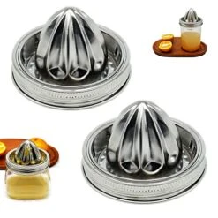2 Pack Stainless Steel 304 Glass Juicer Lid Fit With 3.38 Inch Wide Mouth Mason Jar Hand Squeezer Top For Citrus Lemon Orange, NO GLASS JAR QurHapzy