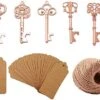 50pcs Rose Gold Skeleton Key Beer Bottle Opener With 100 Pcs Blank Card And 98 Feet Hemp Rope For Wedding Party Favors (mixed 5 Styles Rose Gold)