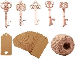 50pcs Rose Gold Skeleton Key Beer Bottle Opener With 100 Pcs Blank Card And 98 Feet Hemp Rope For Wedding Party Favors (mixed 5 Styles Rose Gold)