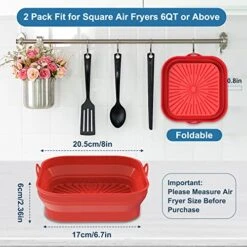 2-Pack Air Fryer Silicone Liners, 8inch Square Air Fryer Silicone Basket Pots, Foldable Reusable Dishwasher Safe And Easy Clean Inserts For 6QT Or Larger Air Fryers With Heat-insulated Gloves -KitchenAid Shop 51ffDio6PEL