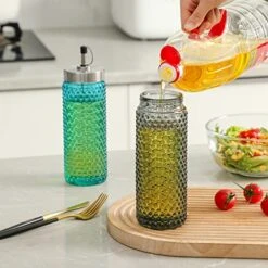 Hobnail Oil And Vinegar Dispenser Bottles 16.7 Oz. Set Of 2 Blue And Gray Colored Olive Oil Glass Bottle Set No Drip With Metal Pour Spout For Kitchen Cooking And Grilling 11 Hobnail Oil And Vinegar Dispenser Bottles 16.7 Oz. Set Of 2 Blue And Gray Colored Olive Oil Glass Bottle Set No Drip With Metal Pour Spout For Kitchen Cooking And Grilling -KitchenAid Shop 51fwdNBQeAL